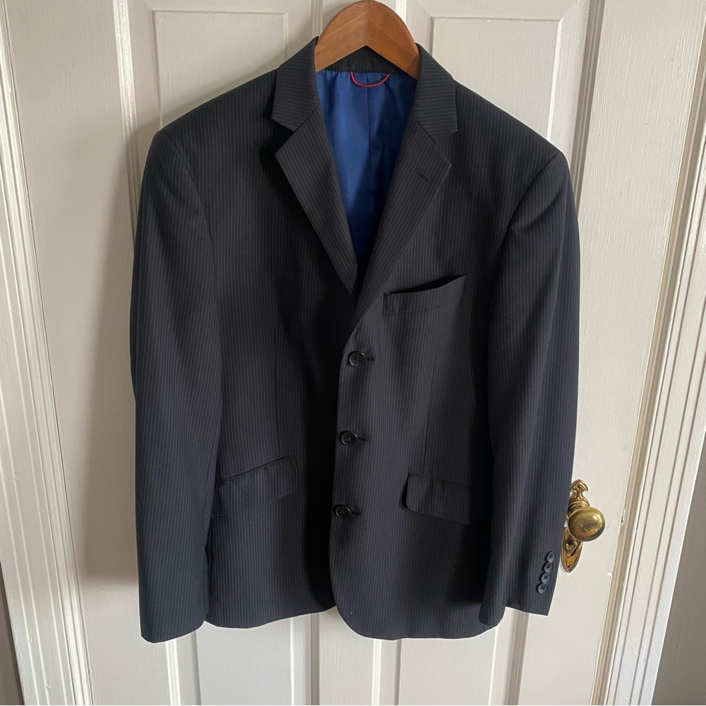 Men’s Tailored Gray Pinstripe Blazer Sport Coat Blue Lining 3 Button XS/S - Picture 2 of 13